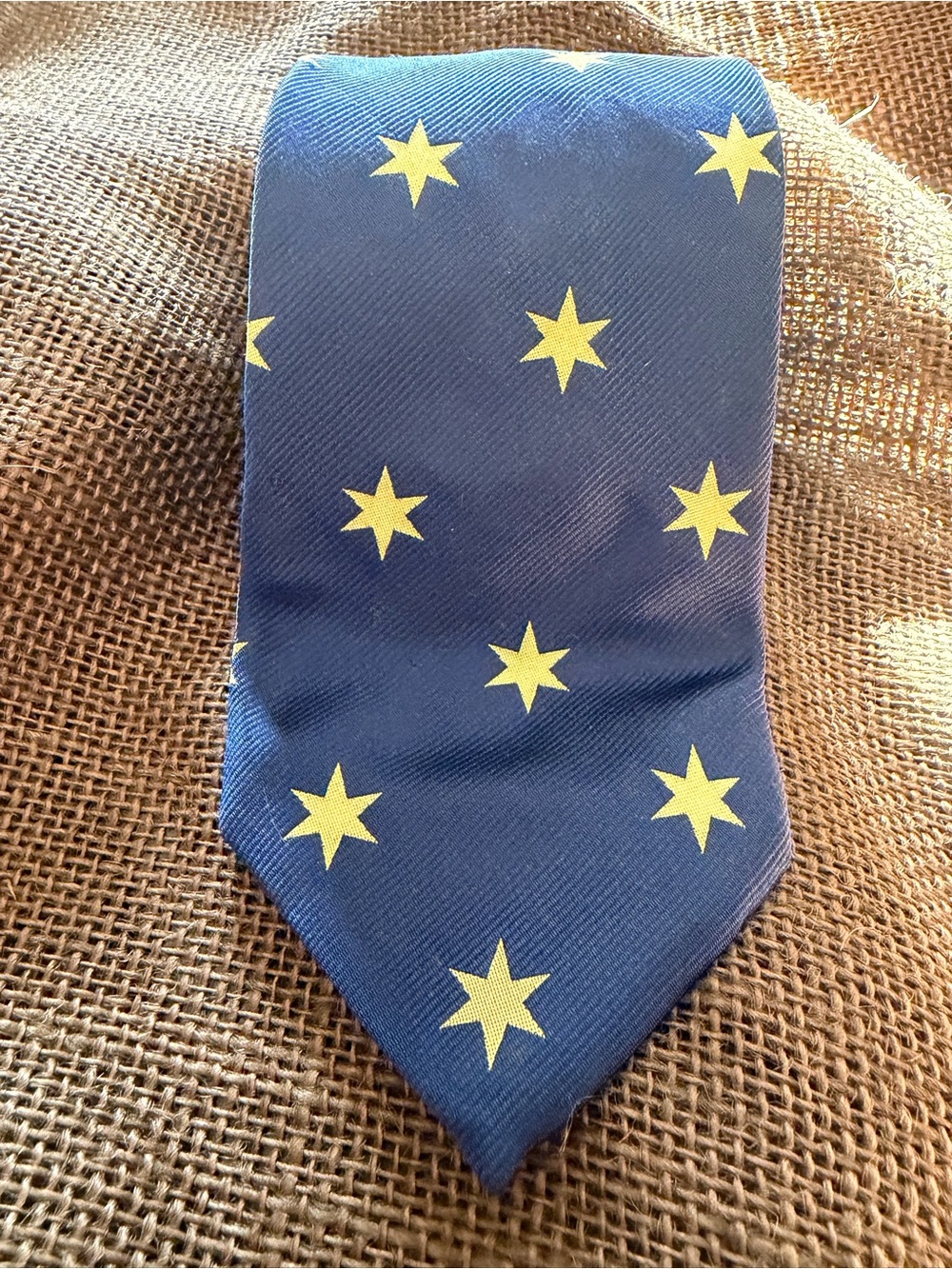 Men's Land’s End Navy Tie with Yellow Star Pattern